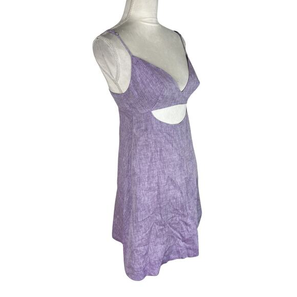 Matthew Bruch Kimmie Cutout Mini Dress Lavender Melange Linen Strappy Size 2 - Picture 5 of 9